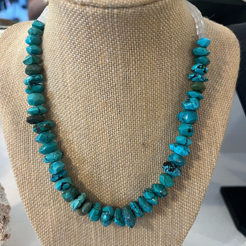 Hand made turquoise and crystal necklace